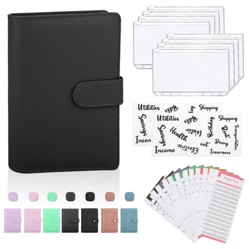 Labelled PU Leather Ring Binder for Cash Budget Planning in A6 Size