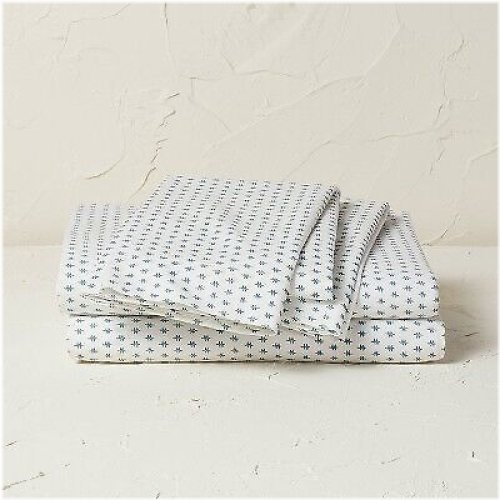 Teal Dash Percale Sheet Set