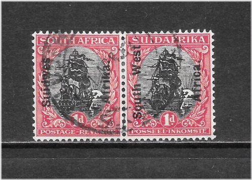 South West Africa Vintage Stamp Pair - 1927 1p Carmine & Black