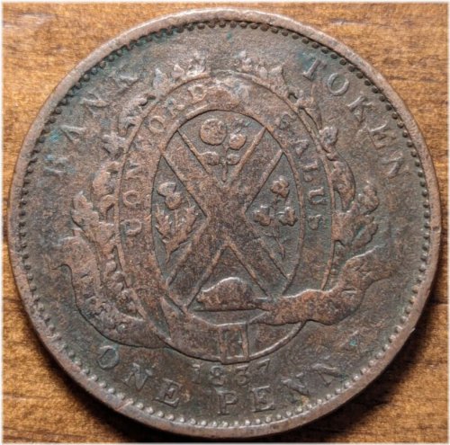 1837 Bas Deux Sous One Penny Canada Bank Token