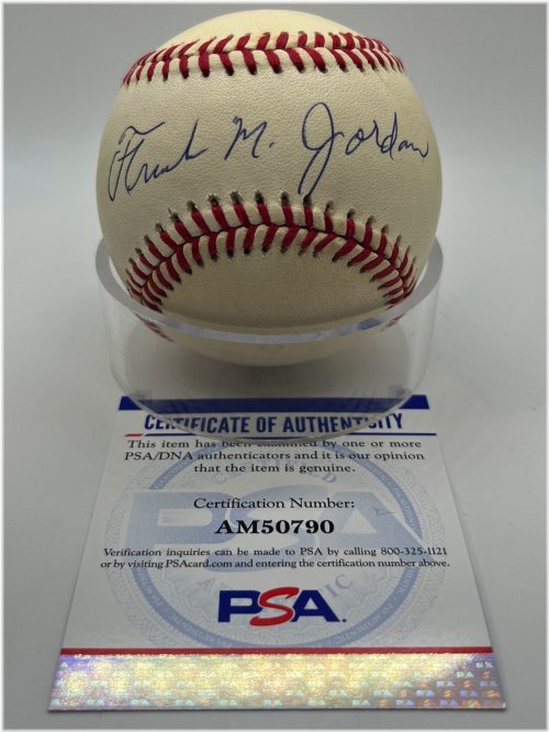 California Secretary of State Autographed Baseball by Frank M. Jordan with PSA DNA Certification