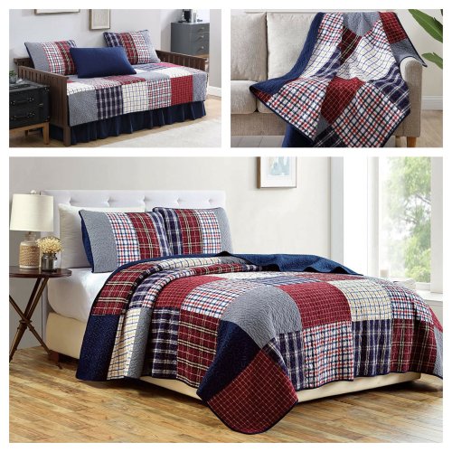 Heritage Patchwork Quilt Set and Throw Blanket Set