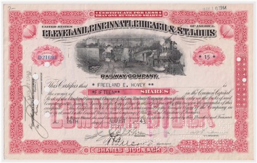 Red CCC&StL Railway Stock Certificate