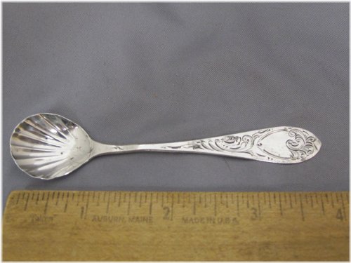 Victorian Bright Cut Engraved Pattern Salt Spoon by Collins