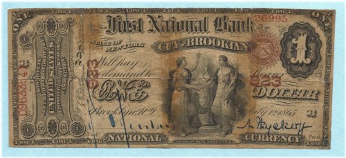 Brooklyn First National $1 Banknote from 1865