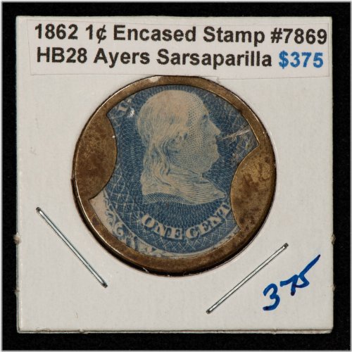 Ayers Sarsaparilla Trade Token - 1862 1c Encased Stamp