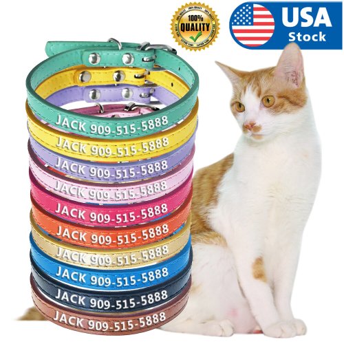 Personalized PU Cat Collar with Engraved ID Tag