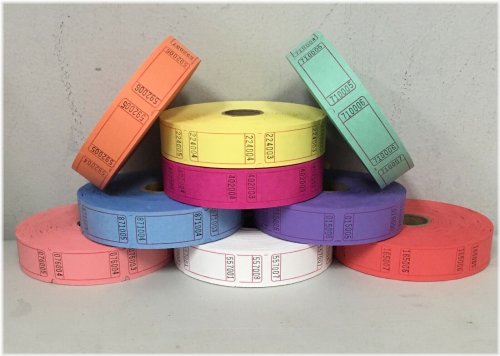 Colorful Raffle Tickets - Roll of 1000 for Fun Fairs, Carnivals, and Fundraisers