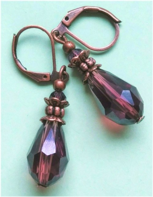 Plum Crystal Teardrop Earrings