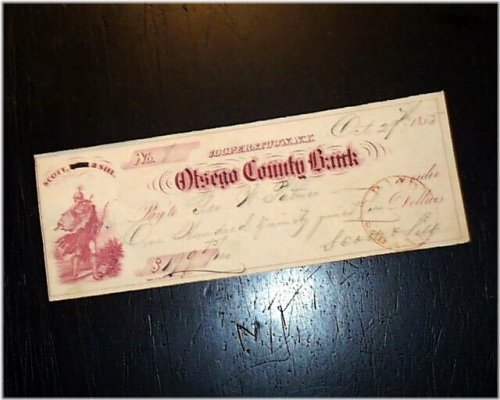 Otsego County Bank Check (1855)