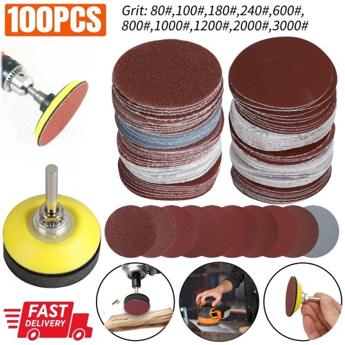 VariSand Hook & Loop Sanding Disc Set - 100pcs, 2 Inches, Multiple Grits