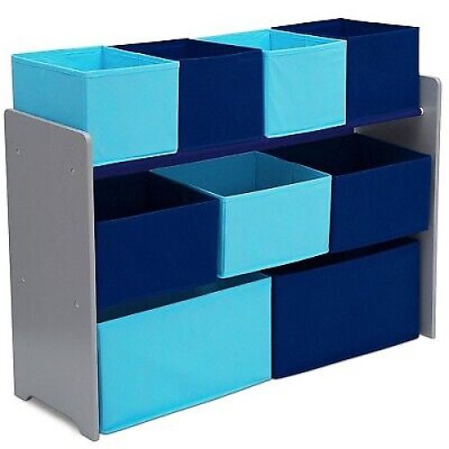 Gray/Blue 9-Bin Kids' Toy Organizer by Delta Children