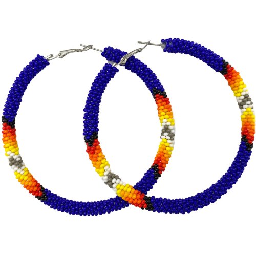 Deep Blue Beaded Leverback Hoops