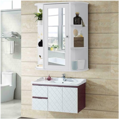 Reflective White Wall Cabinet with Mirror for Bathroom Essentials