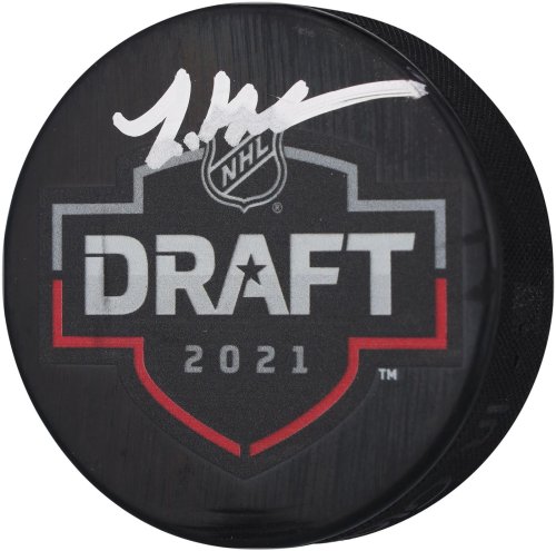 Luke Hughes Autographed 2021 NHL Draft Logo Hockey Puck