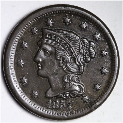 Choice AU+/UNC 1857 Braided Hair Large Cent - E241 ANDG