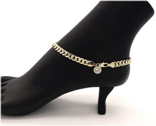 Golden Concave Anklet with CZ Stones