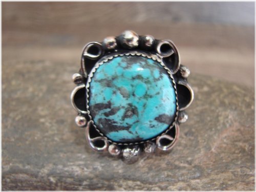 Southwest Turquoise and Silver Ring by Cleveland - Size 9.5