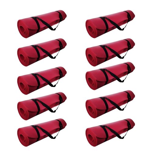 Zen Comfort Bundle: 10-Pack Yoga Mats with Carrying Strap - Red