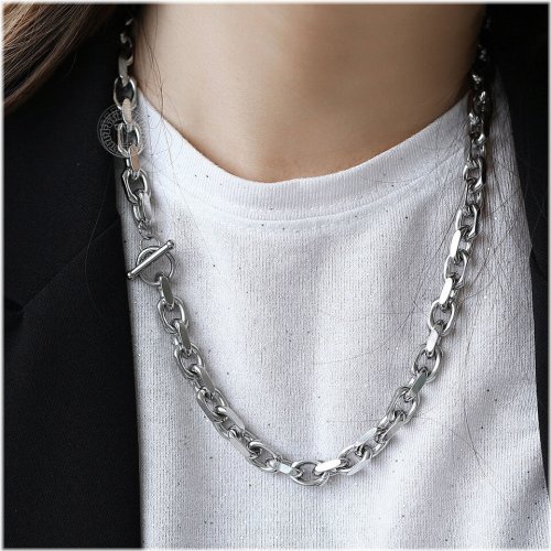 Stainless Steel Cable Link Necklace for Men with Toggle Clasp