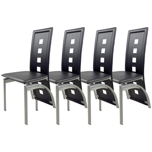 Modern Leather Dining Chair Set with High Back and Metal Legs