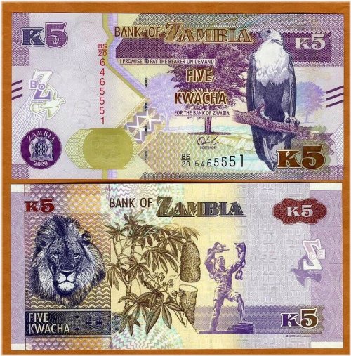 Zambia 5 Kwacha 2020 P-57-New Security Upgrade UNC