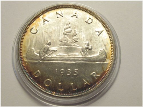 1935 Canadian Silver Dollar Capsuled with Toned Patina