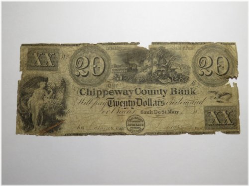 Sault De St. Marys Michigan $20 Obsolete Currency Bank Note