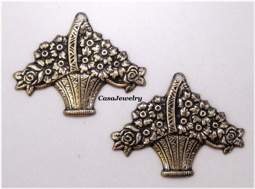 Golden Bloom Basket with Hanging Loop - Set of 2