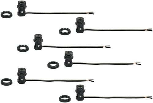 Candelabra Base Socket Set with Wire Leads and Screw Rings (Pack of 6)