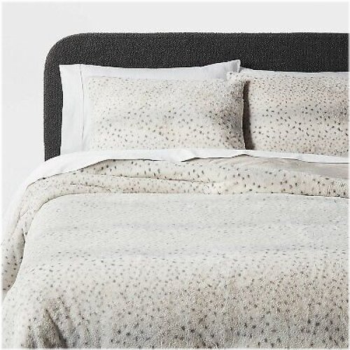 Luxe Faux Fur Snow Leopard Comforter Set