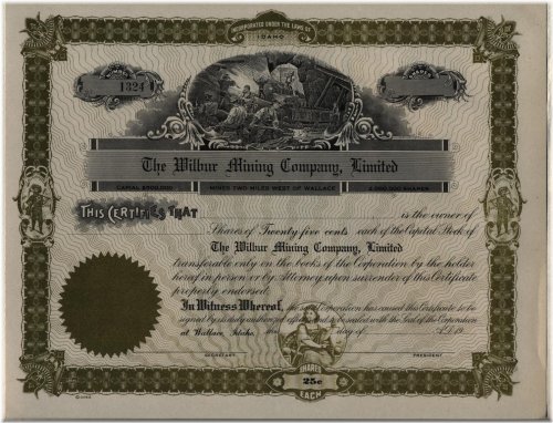 Wilbur Mining Company Scripophily