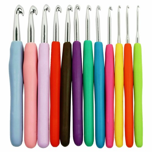 ComfortCraft Crochet Hook Set: 12 Ergonomic Aluminum Hooks with Soft Handles