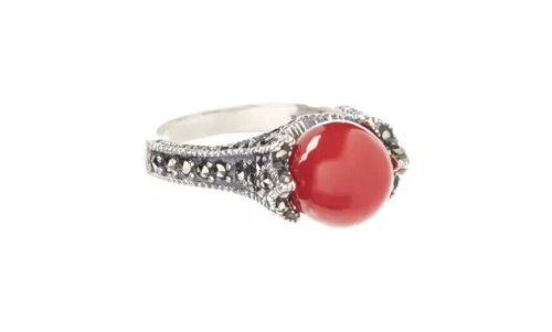 Crimson Coral Marcasite Ring