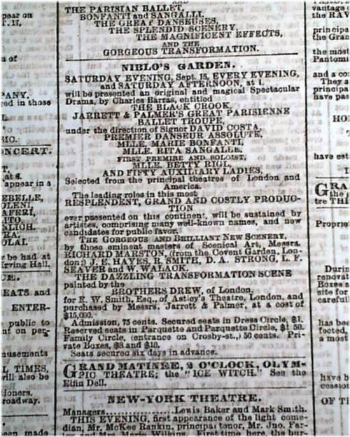 The Black Crook 1866 Broadway Musical Newspaper Advertisement