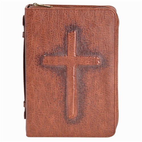 Vintage Cross Embossed Brown Bible Cover
