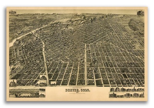 Denver CO 1889 Historic Panoramic Town Map - 16x24