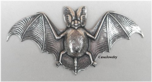 Antiqued Sterling Silver Plated Bat Component