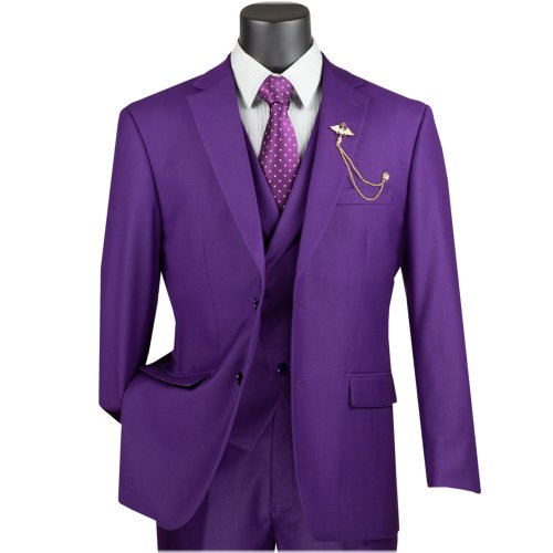 Regal Plum Three-Piece Suit with Adjustable Waistband