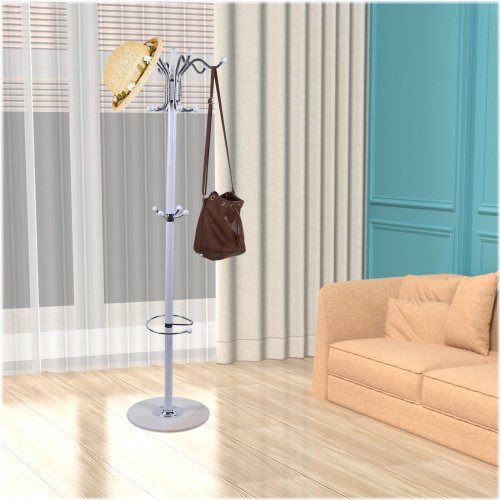 White Metal Coat Rack Stand with 16 Hooks