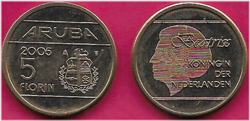 Aruba Dutch State 5 Florin 2005 UNC - Queen Beatrix Portrait