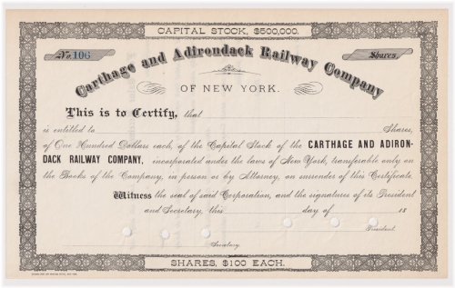 Adirondack Railway Heritage Certificate