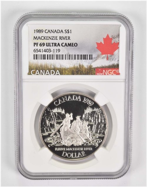 Mackenzie River Silver Dollar - 1989 PF69 Canada Label