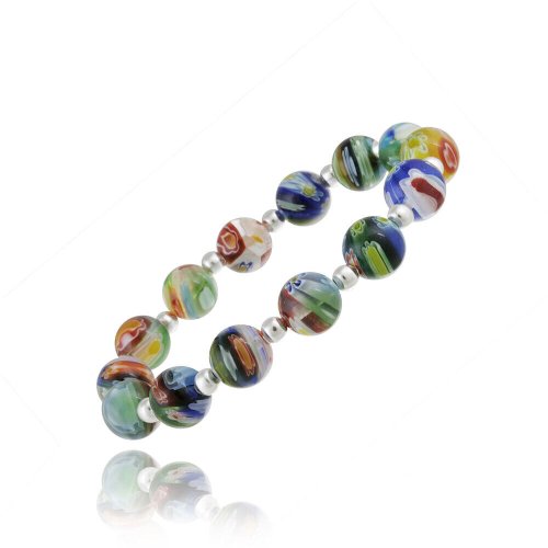 Millefiori Charm Bracelet with Murano Glass and Silver Accents