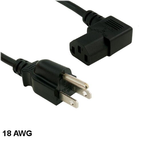 Right Angle Power Cord - 3ft, 18 AWG