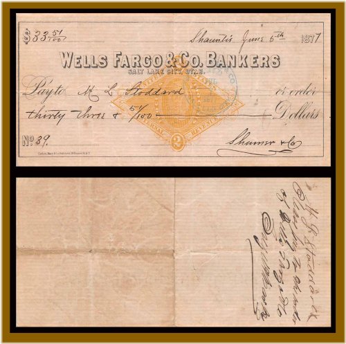 Vintage Wells Fargo Bank Check