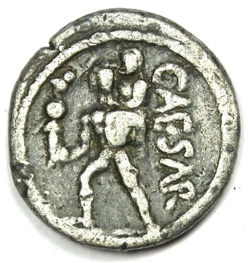 Julius Caesar Silver Denarius - 48 BC - Fine / VF - Rare Roman Coin