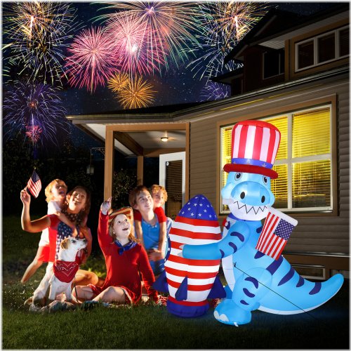 Festive Patriotic Dino Rocket Inflatable