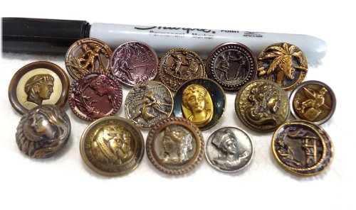 Vintage Metal Portrait Buttons Set