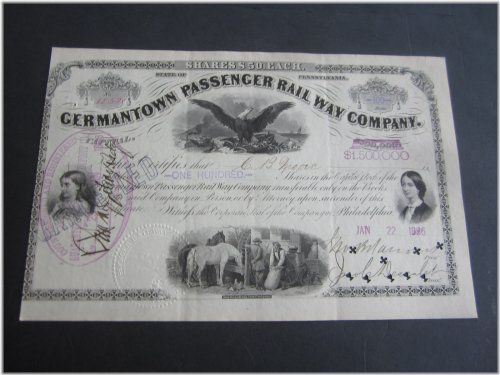 Antique Germantown Passenger Railway Stock Certificate